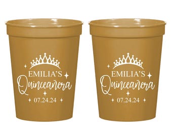 Quinceañera Party Favors Plastic Cup, Custom Plastic Cup Favors, Custom Quinceañera Stadium Cup, Personalized Quinceañera Stadium Cups (566)