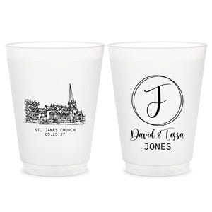 Custom Venue Illustration Plastic Cups, Personalized Wedding Venue Plastic Cups Favor, Customized Wedding Venue Frosted Cups as Favors (614)