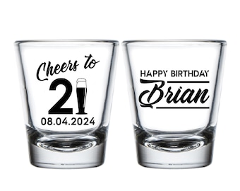 Custom 21st Birthday Shot Glasses, 21st Birthday Shot Glass Favors, 21st Birthday Shot Glass Gift, Personalized Birthday Shot Glasses (344)