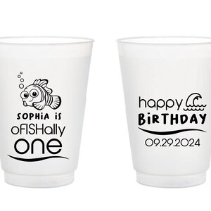 oFISHally One 1st Birthday Frosted Cups, Custom 1st Birthday Frosted Cups, Custom Frosted Cup 1st Birthday Favors, Cups for Birthdays (332)