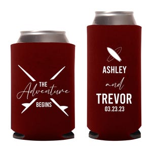 Adventure Wedding Can Cooler Favors, Personalized Wedding Can Coolers, Custom Wedding Beer Hugger Favors, Custom Favors Beer Huggers (502)