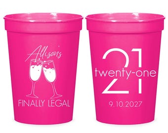 Just Turned 21 Birthday Cups, 21st Birthday Cups, 21st Birthday Cup Favors, 21st Birthday Cup Gifts, Custom 21st Birthday Stadium Cups (645)