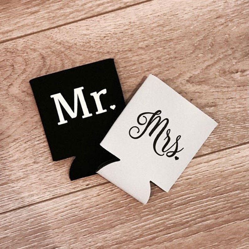 Mr and Mrs Can Cooler SET For Bride and Groom 2 Can Coolers for the Mr. and Mrs. Ready to ship image 1