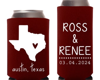 State Wedding Koozies, Wedding Favors for Texas Wedding, Any State Wedding Favor Custom Can Coolers, Wedding Favor, Personalized Coolies (5)