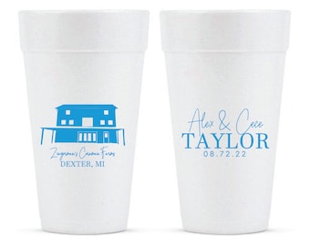 Vasos de espuma personalizados de 20 oz para bodas, vasos de espuma personalizados con retrato del lugar de la boda, vasos de espuma personalizados para bodas, vasos de espuma como obsequios (360)