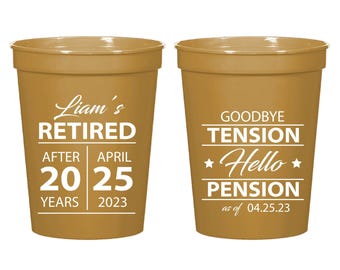 Goodbye Stress Hello Pension Stadium Cups, Lustige Becher als Gastgeschenke für die Ruhestandsfeier, Plastikbecher für die Ruhestandsfeier am Arbeitsplatz (479)