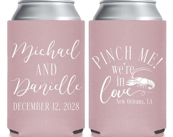 Pinch Me Wedding Can Coolers, Personalized Wedding Can Cooler Favors, Crawfish Can Cooler Favors, Customized Wedding Can Cooler Favors (664)