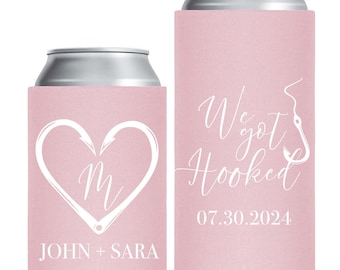 Wedding Can Coolers, Custom Fishing Favors Can Coolers, Customized Wedding Beer Hugger , Fishing Wedding Coolers, Fish Hook Can Cooler (636)
