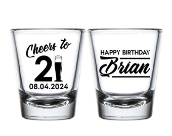 Custom 21st Birthday Shot Glasses, 21st Birthday Shot Glass Favors, 21st Birthday Shot Glass Gift, Personalized Birthday Shot Glasses (344)