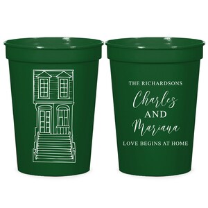Love Begins At Home Stadium Cups, Wedding Stadium Cup Favors, Personalized Stadium Cups as Wedding Favors, Custom Wedding Stadium Cups (650)