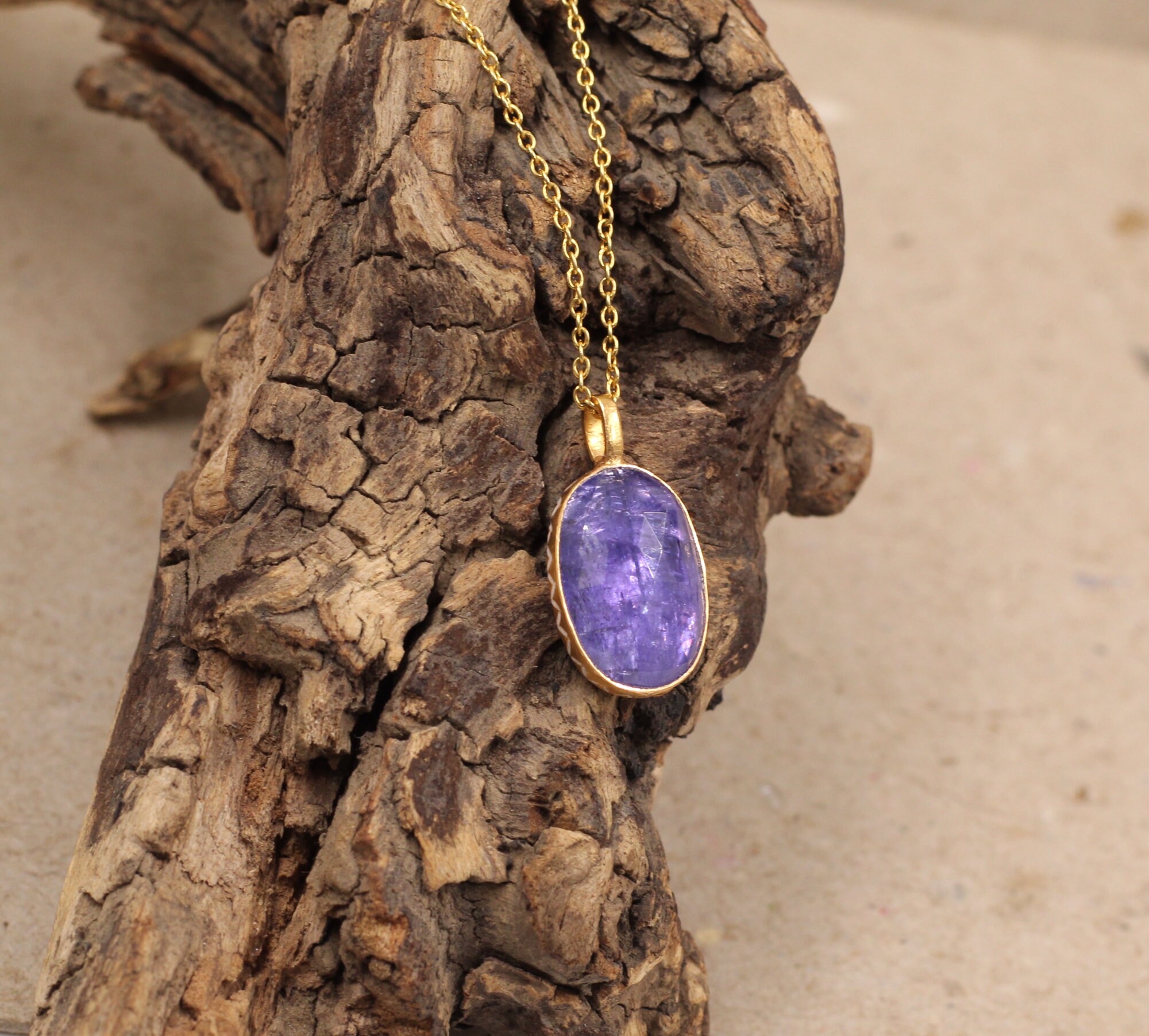 Tanzanite Pendant studded in Solid 22K Gold Blue Enamel, Kundan Meena  jewelry, chain Necklace, Birthday Gift For her, Mother's Day Gift