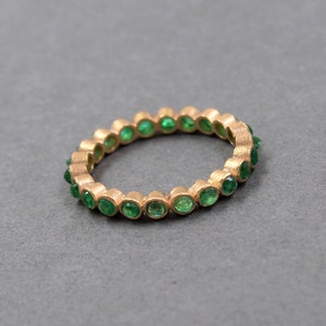 Gold 14K Band Ring With Green Emerlad Stone, Tenis Gold Ring, Gift for Her, Yellow Gold Jewellery, gift For Her. image 8