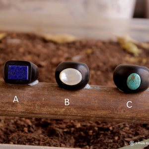 Ebony Wood Ring,  Ebony Ring,  Wood Ring, Handmade Jewelry, Wood Ring,  Black Wood Ring, Turquoise ,MOther Of pear (MOP) , Lapiz lazuli