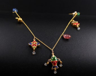 Charm Necklace Gold 22k & 14k Gold Chain Real Diamond Polki Slices Emerlad Slice Tourmaline And Kynite Bead We Can Customize This  For You
