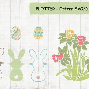 Plotterdatei Osterblumen Hase Ostereier SVG DXF JPG Sprache Deutsch image 1