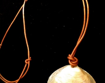 Large Seashell Iridescent Painted Long Leather Necklace Design