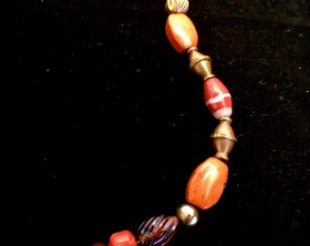 Earthy Carnelian, Copper, and Glass Bead Bracelet Design