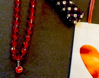 Bright Red Long Crystal Necklace & Bracelet SET