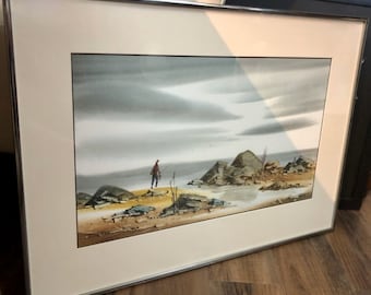 Framed Vintage Jim Walker (Ohio Artist, Signed) Original Watercolor Painting