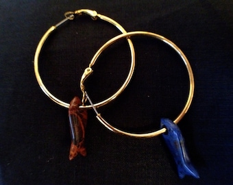 Fun Fish of the Sea Hoop Semi-precious Stone Earrings