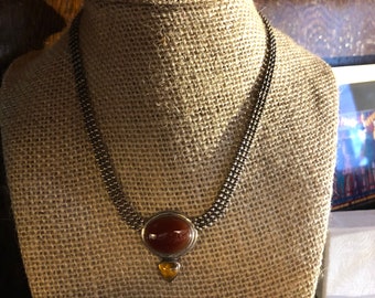 Vintage Carnelian & Citrine Sterling Silver Beaded Necklace
