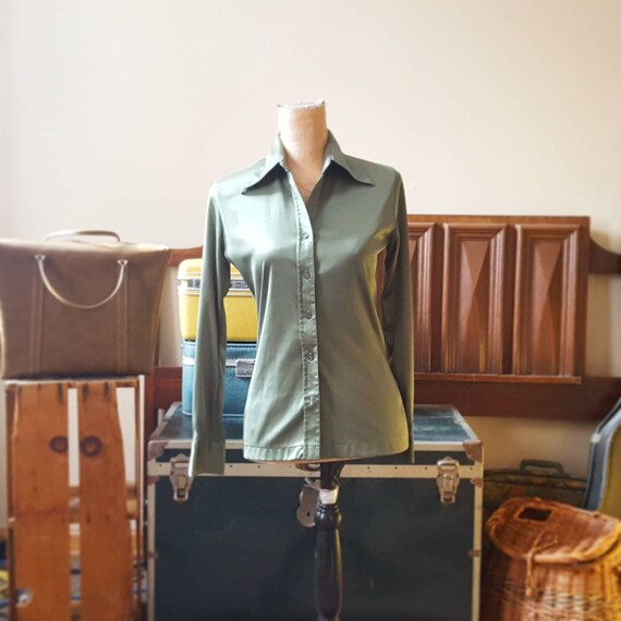 1970's Olive Green Disco Blouse