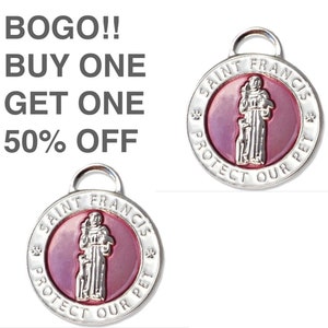 BOGO ! Buy 1 get second pet tag 50% off ! St Francis Pet Tag SM / pink/ st francis collar charm -