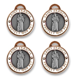 SMALL St Francis  Copper / White Bundle of 4-Save 10 Dollars! - Saint Francis Pet Tag - St Francis protect my pet tag -st francis pet id tag