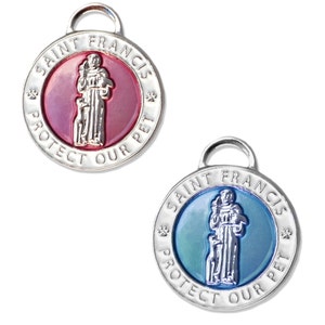 Saint Francis Pet Tag bundle of 2-Save 4 Dollars! - Religious Medals For Pets - Pet ID Tags - Dog Tag -  Pink Pet Tag