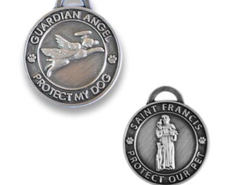 St Francis & Guardian Angel Pet ID Tag Set – Antique Silver Finish