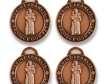 Saint Francis Copper Pet ID Tag – Religious Dog Cat Medal, Bundle of 4