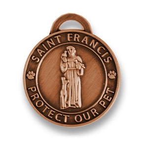 St Francis LG Copper Dog Tag St Francis Dog ID Tag St Francis Religious Medal Enamel Dog Collar Charm, Dog Protection Medal, Protect my Dog