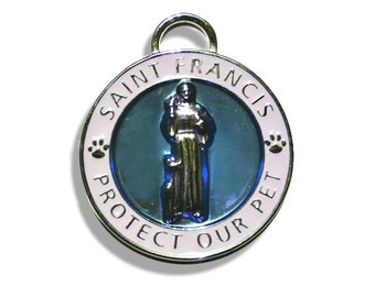 SM Saint Francis Blue Pet ID Tag  Saint Francis Pet Tag - St Francis protect my pet tag - St Francis dog ID tag - st francis pet id tag