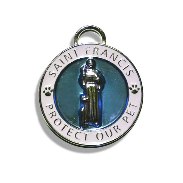 St Francis Pet Medal – Patron Saint of Animals, Blue Enamel