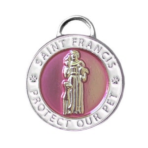 LG Saint Francis  Pink Dog Tag -  Saint Francis Pet Tag - St Francis protect my pet tag - St Francis dog ID tag - st francis pet id tag