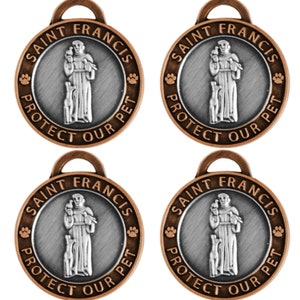 LG St Francis  Two-tone Bundle of 4-Save 10 Dollars! - Saint Francis Pet Tag - St Francis protect my pet tag -st francis pet id tag