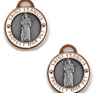 SMALL St Francis  Copper / White Pet ID Tag Bundle of 2 -Save 4 Dollars! - Saint Francis Pet Tag - St Francis protect my pet tag -