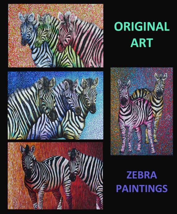 ORIGINAL Paintings of ZEBRAS. Acrylic Paintings With Mount Etsy
