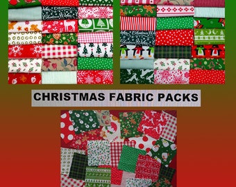 CHRISTMAS Fabric Packs. 10 cm ( 4 ins) Patchwork and Fat Quarters. 4 pack choices.