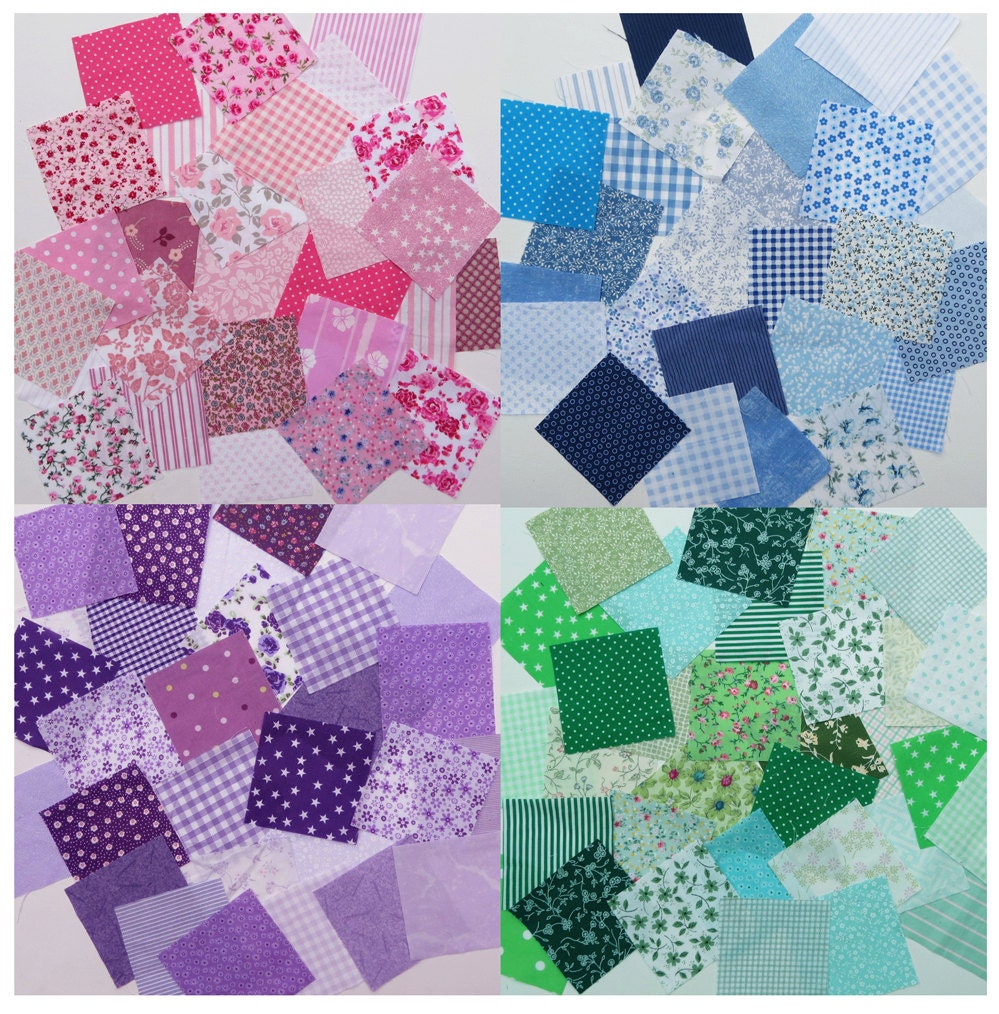 Patchwork Squares 4x4 Ins (10cms) Pink, Blue, Purple or Green. Packs of ...
