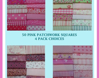 50 Patchwork squares. PINKS. 10 cm ( 4ins ) ... 4 pack choices