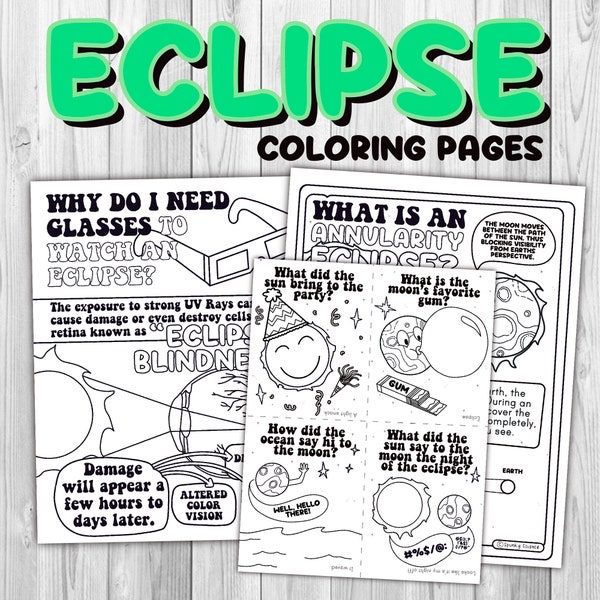 Total Solar Eclipse Science Coloring Pages and Joke Cards