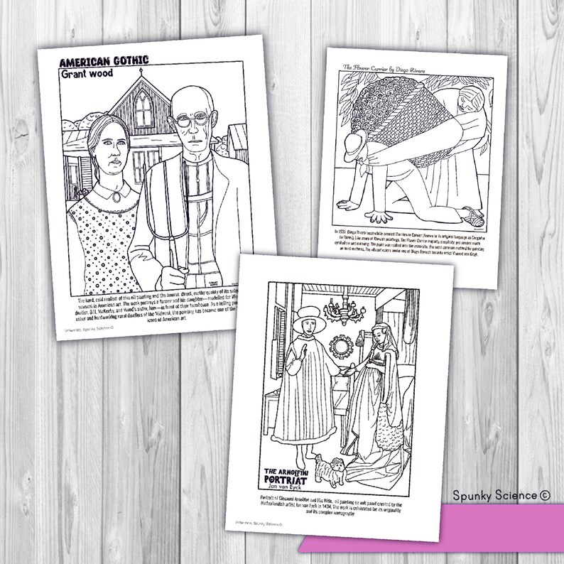 Art History Coloring Pages 6 Bonus Pages Etsy