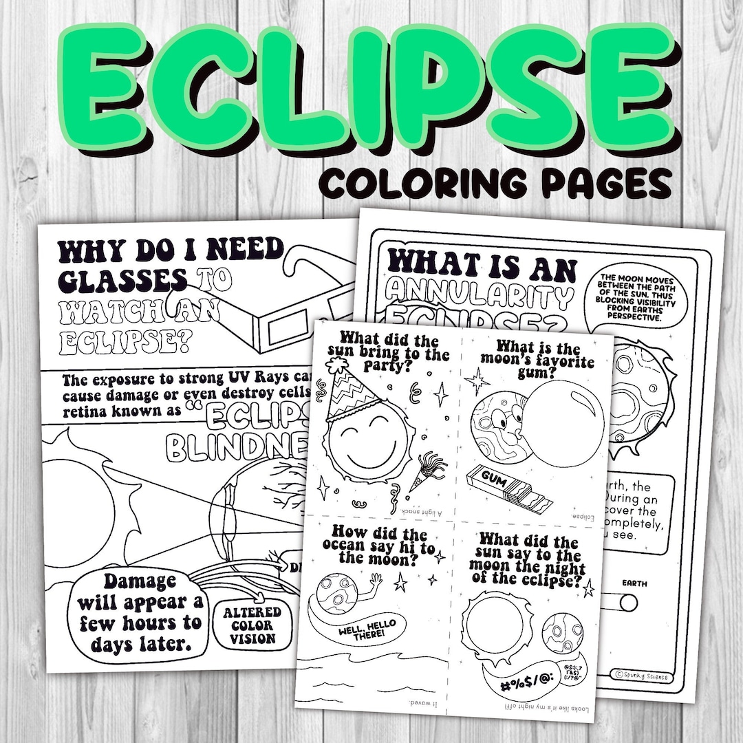Total Solar Eclipse Science Coloring Pages and Joke Cards - Etsy