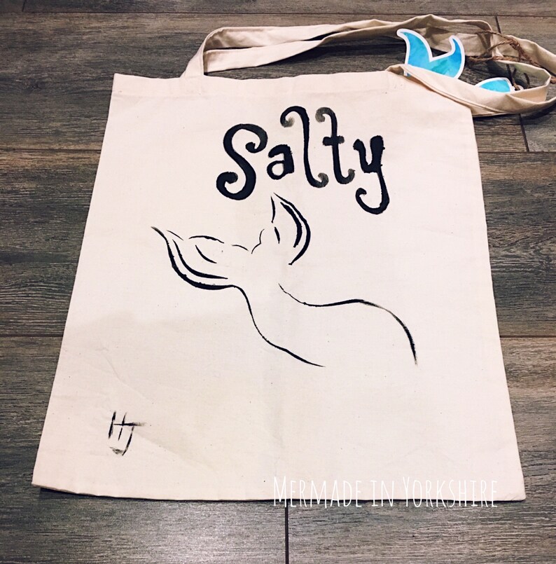 reusable bag Handmade hand painted mermaid tote bag