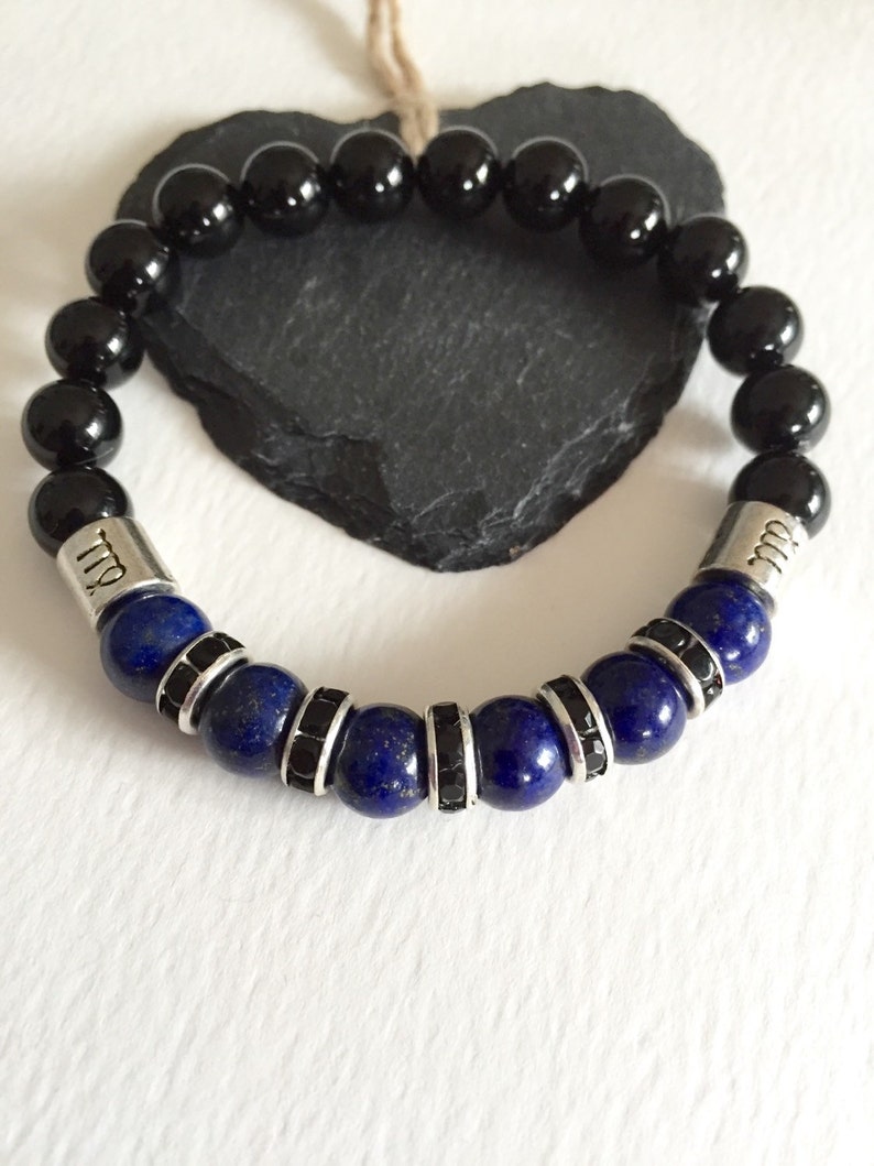 Virgo Starsign /Zodiac bracelet Lapis lazui/black onyx Etsy