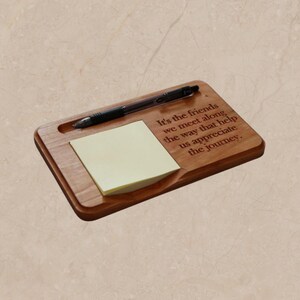 Personalized Quote Sticky Note Holder, Custom Wood Pad & Pen Holder Organizer, Inspirational Desk Gift