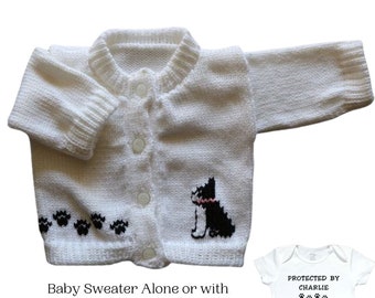 French Terrier Baby Sweater,  Personalized Baby Sweaters, Baby Cardigan,  Dog Baby Sweater, Knitted Baby Sweaters, Dog Baby Bodysuit, Baby