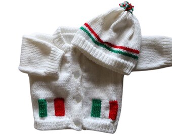 Italian Flag, Knitted Baby Sweater, Able To Knit Other Flags,  Herritage Baby Sweaters, 0-6 Month Baby Sweater, 6-12 Month Baby Sweater