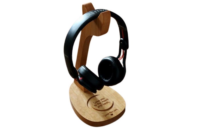 Wood Headphone Stand, Headphone Holder, Docking Station, Desk